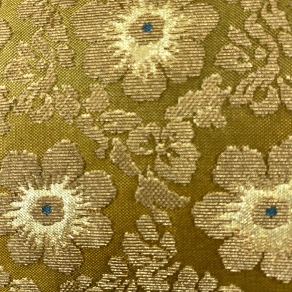 袋帯 花 金糸 箔 山吹茶色 全通 正絹