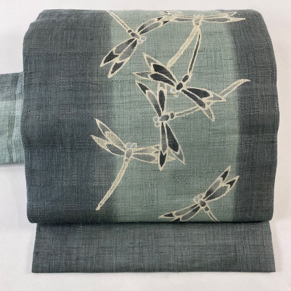 名古屋帯 紬地 とんぼ 青灰色 正絹
