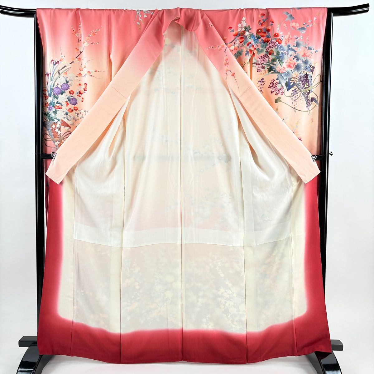  振袖 身丈165 cm 裄丈68 L 袷 花束 組紐 金彩 ぼかし ピンク 正絹 秀品 振袖 着物