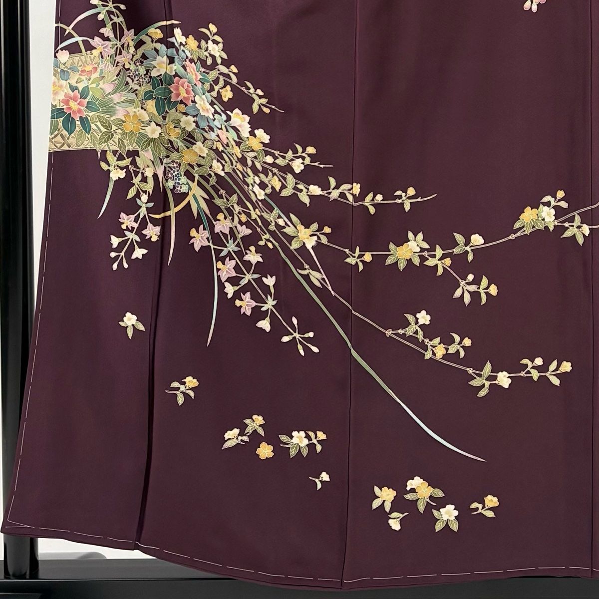 訪問着 身丈156.5 cm 裄丈64.5 M 袷 落款 枝花 草花 濃紫 正絹 秀品 一つ紋