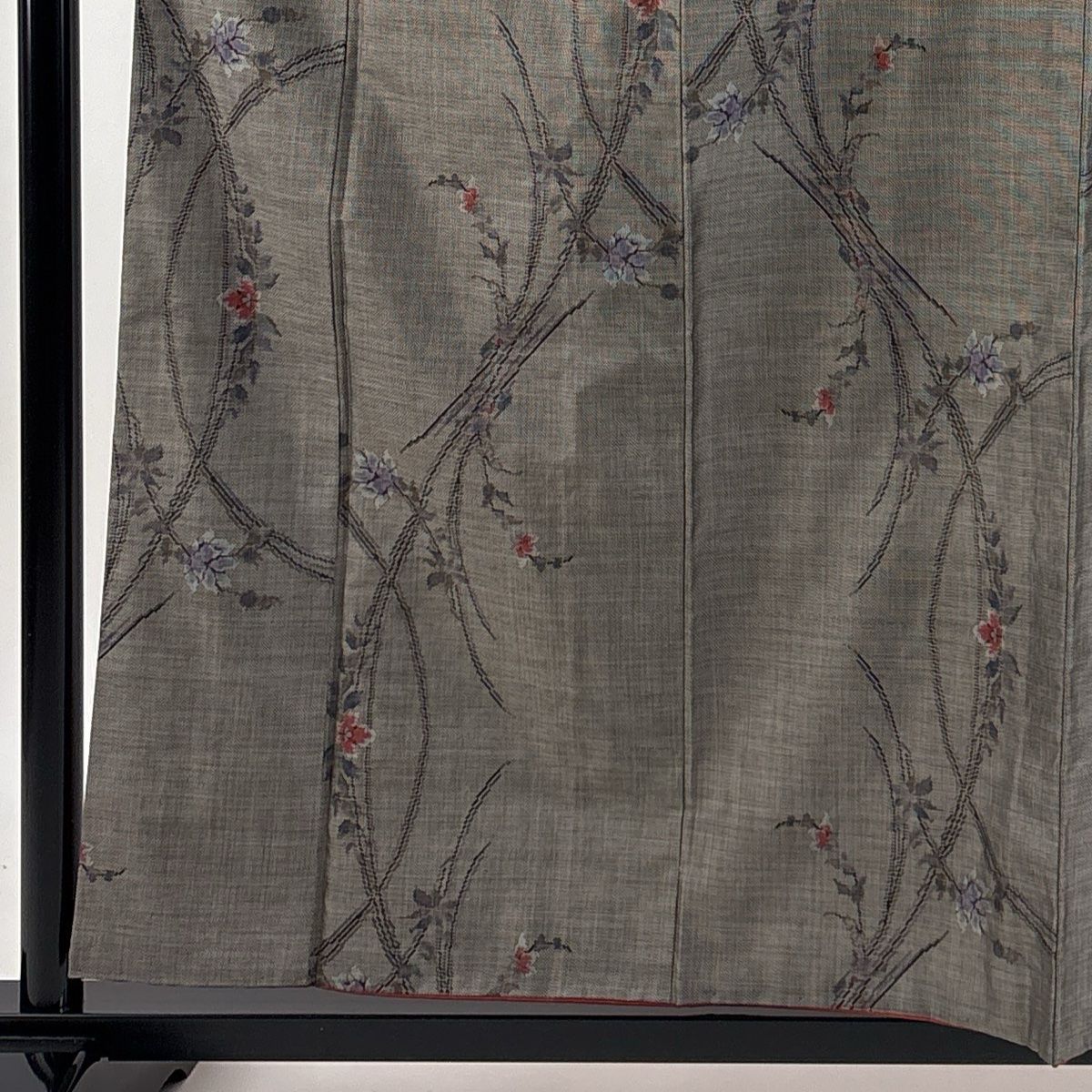 紬 身丈159 cm 裄丈67 M 袷 枝花 灰茶 正絹 秀品