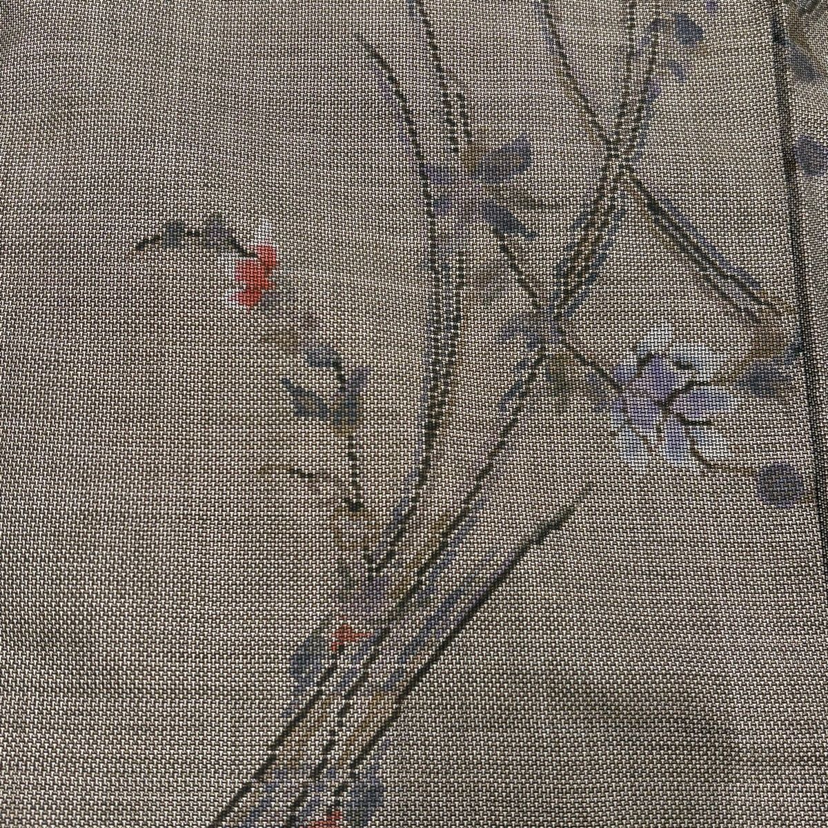  紬 身丈159 cm 裄丈67 M 袷 枝花 灰茶 正絹 秀品 紬 着物