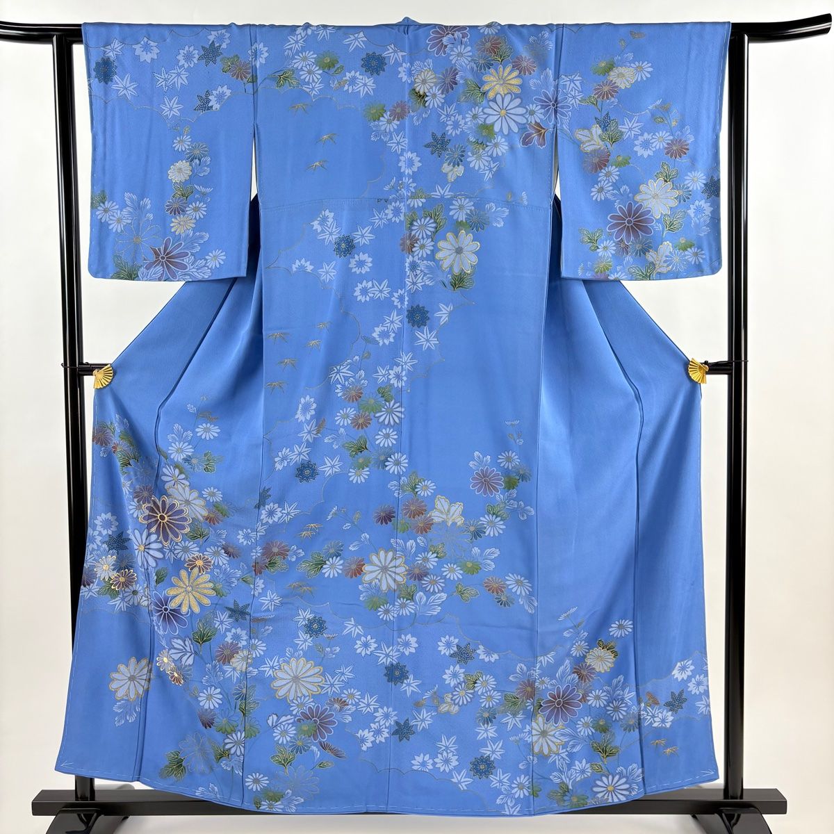 訪問着 身丈158.5 cm 裄丈63 S 袷 菊 雲文 金糸 刺繍 青 正絹 秀品