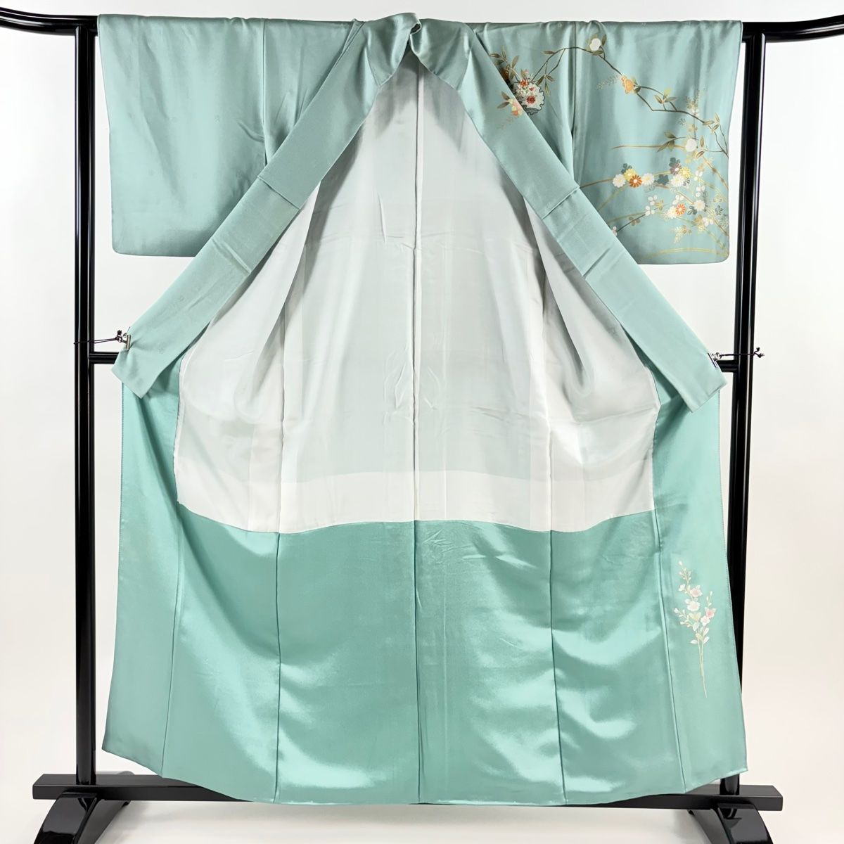  訪問着 身丈158 5 cm 裄丈62 S 袷 雪輪 秋草 金糸 刺繍 灰緑 正絹 秀品 訪問着 付け下げ 着物