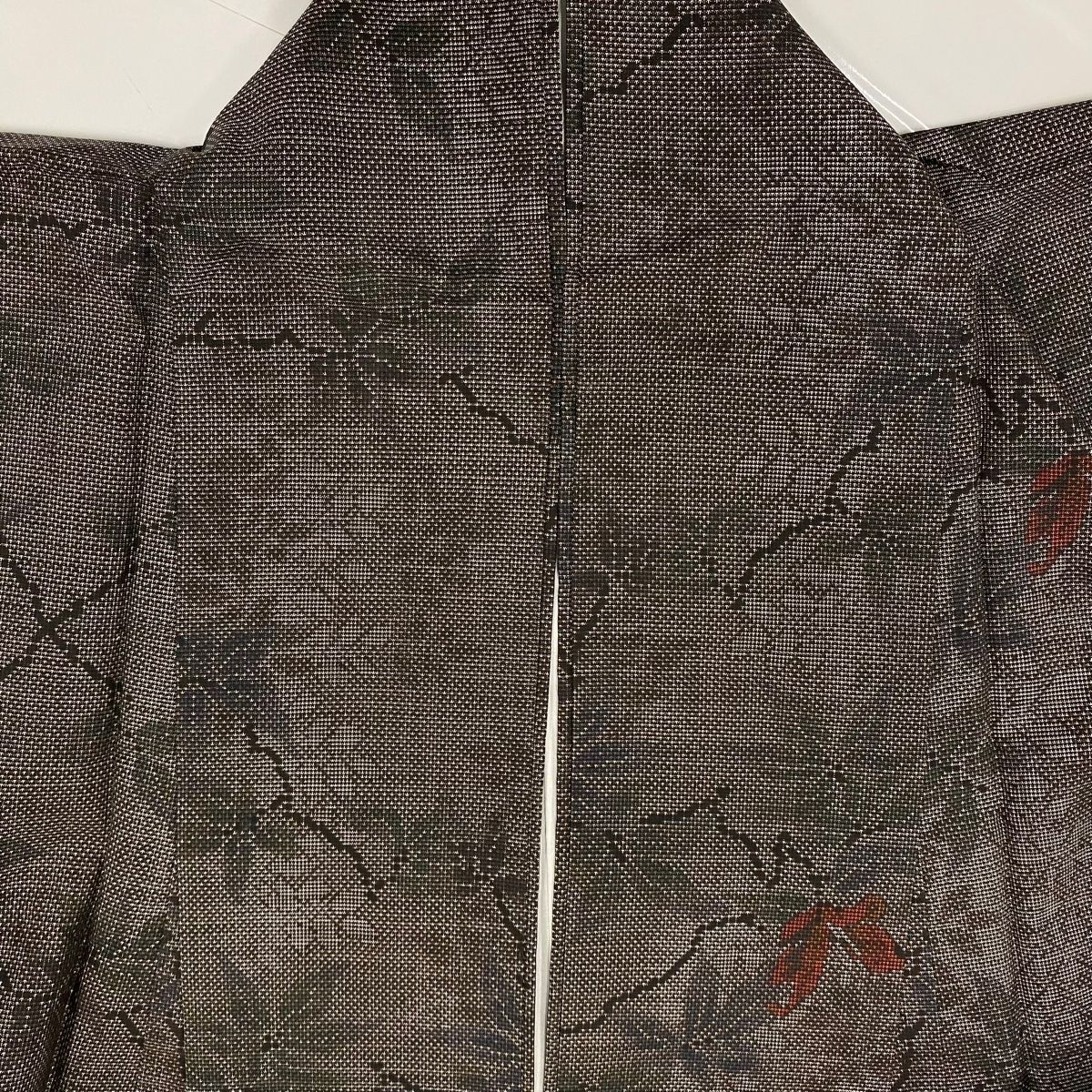  紬 身丈159 cm 裄丈65 M 袷 枝花 焦茶色 正絹 秀品 紬 着物