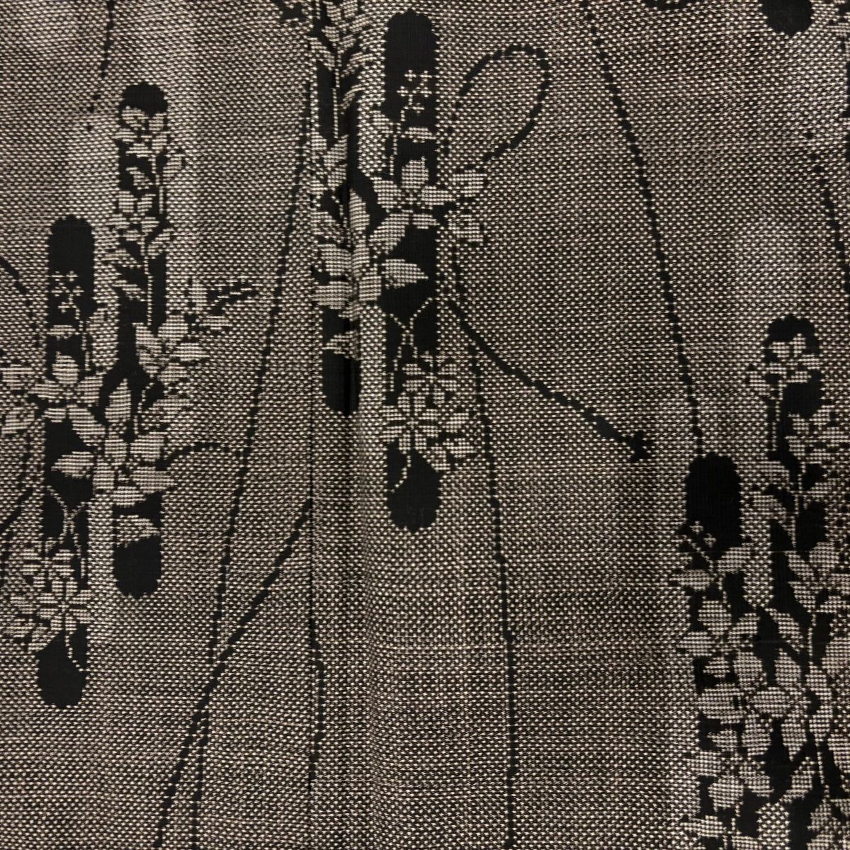 紬 身丈164cm 裄丈65.5cm M 袷 証紙 草花 組紐 焦茶色 正絹 秀品