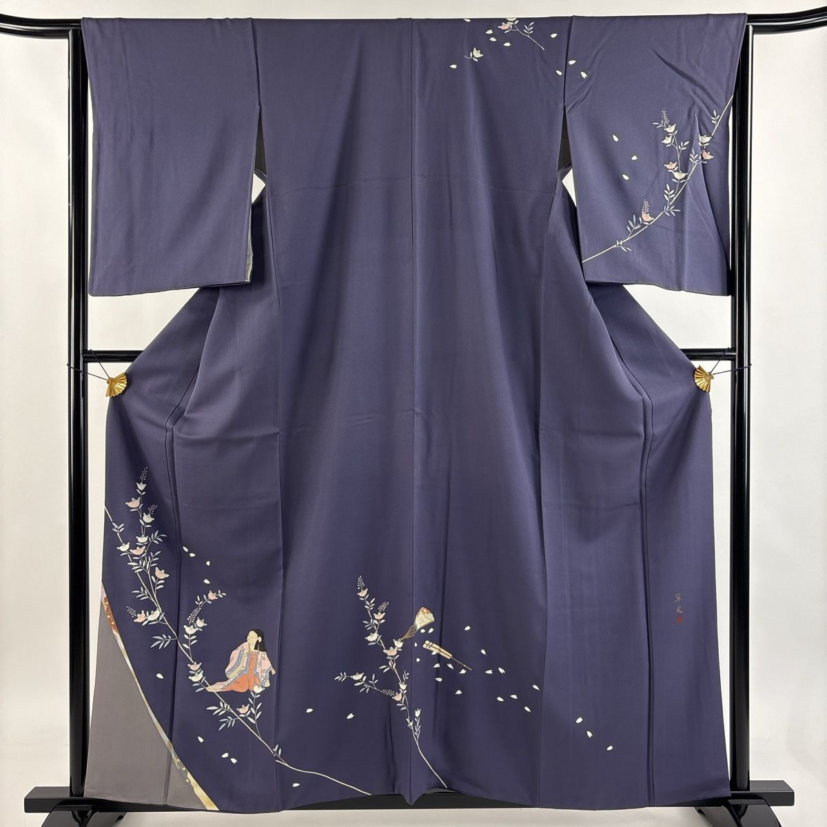 訪問着 身丈159 cm 裄丈65 M 袷 落款 童 橘 金彩 銀彩 紫 正絹 秀品