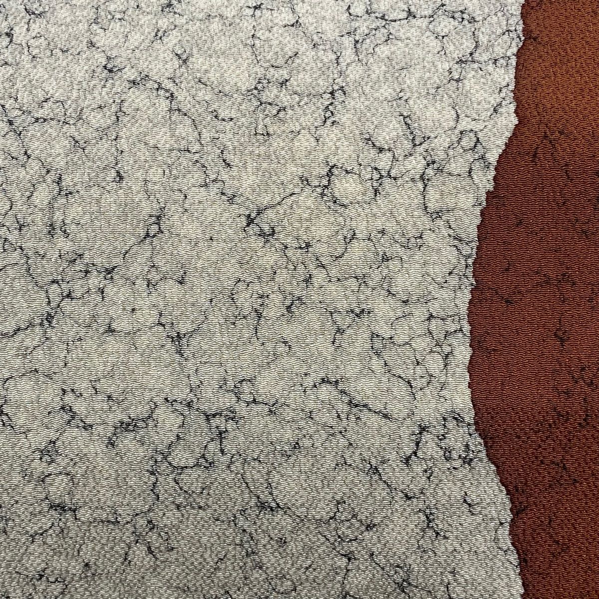 名古屋帯 秀品 落款 幾何学 縮緬 灰白 正絹