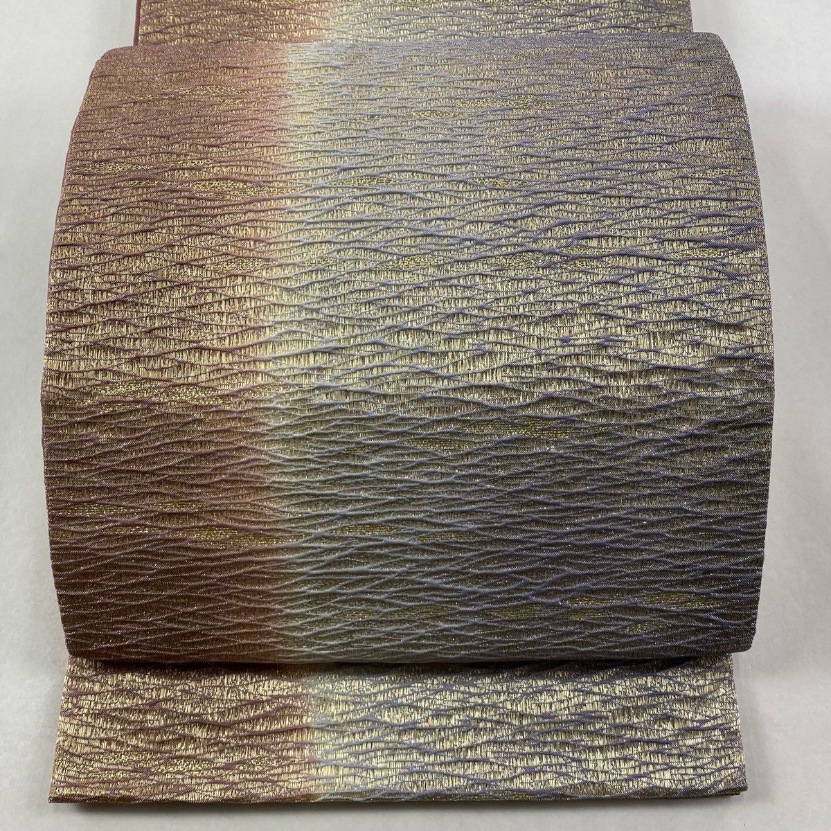 袋帯 秀品 幾何学 金糸 箔 薄紫 全通 正絹