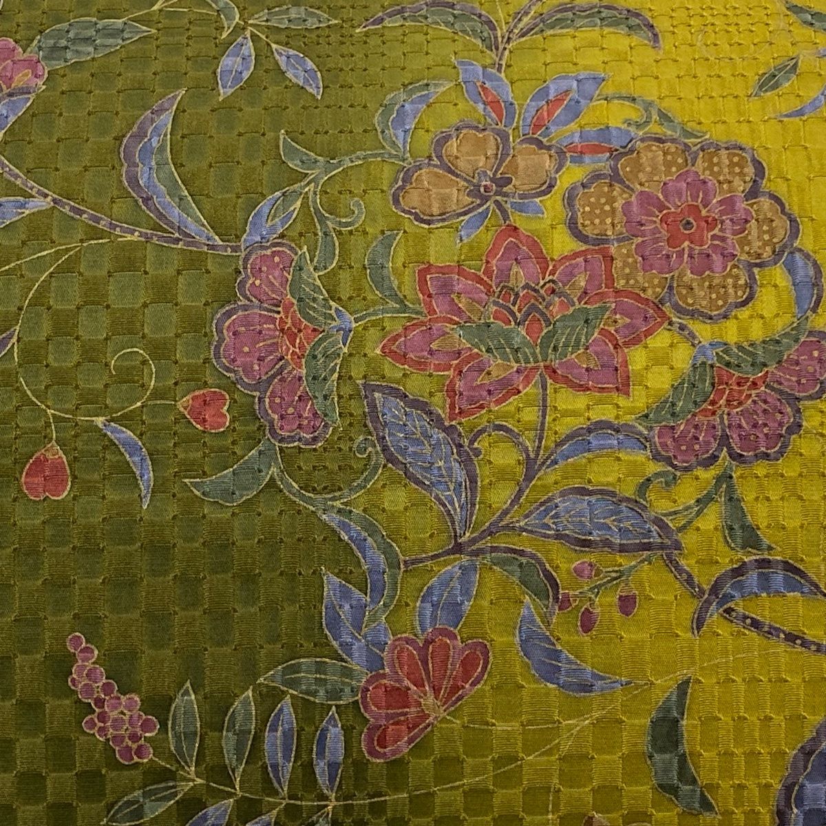 袋帯 秀品 草花 実 金彩 鶯色 全通 正絹