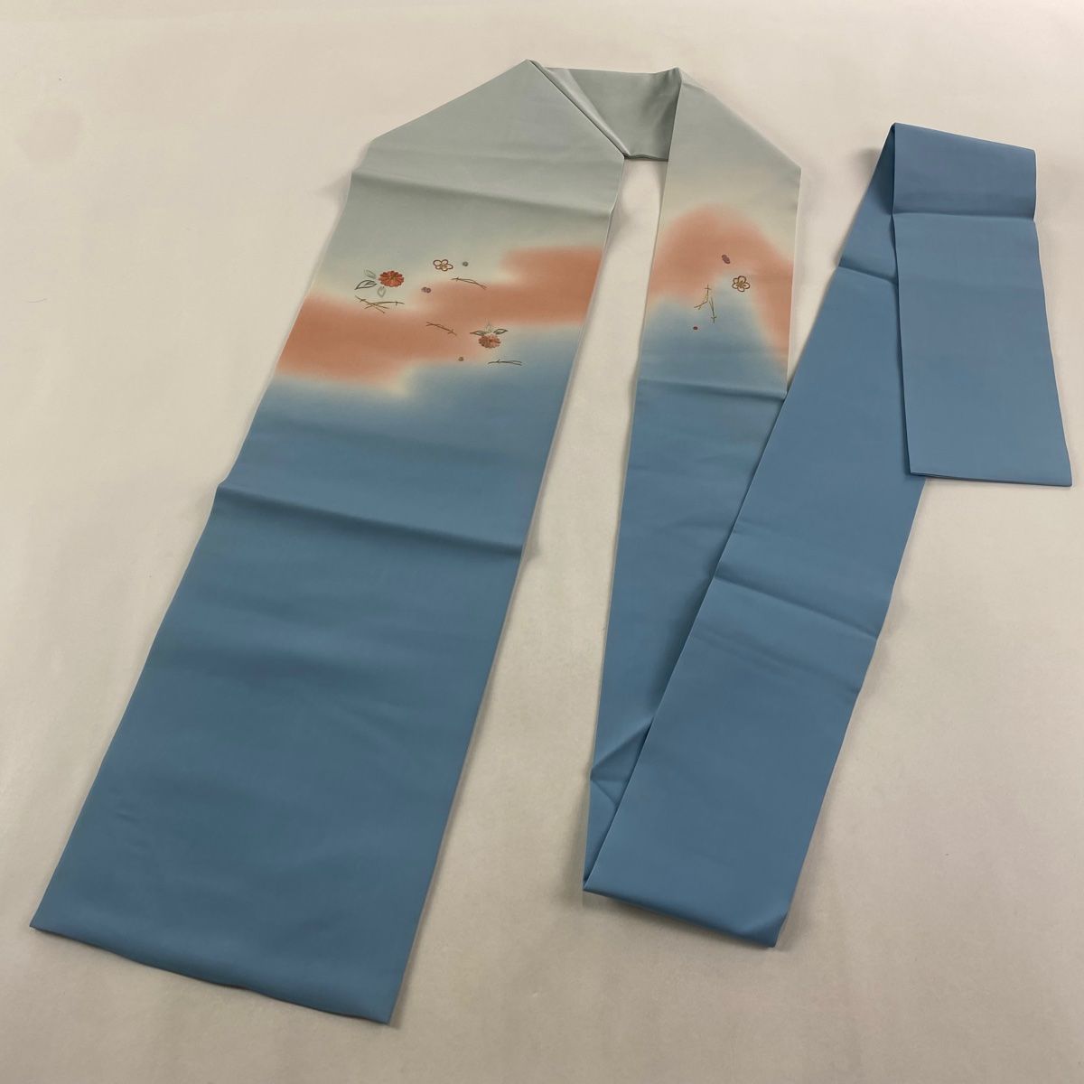  名古屋帯 秀品 松葉 梅 金糸 刺繍 水色 正絹 名古屋帯 帯