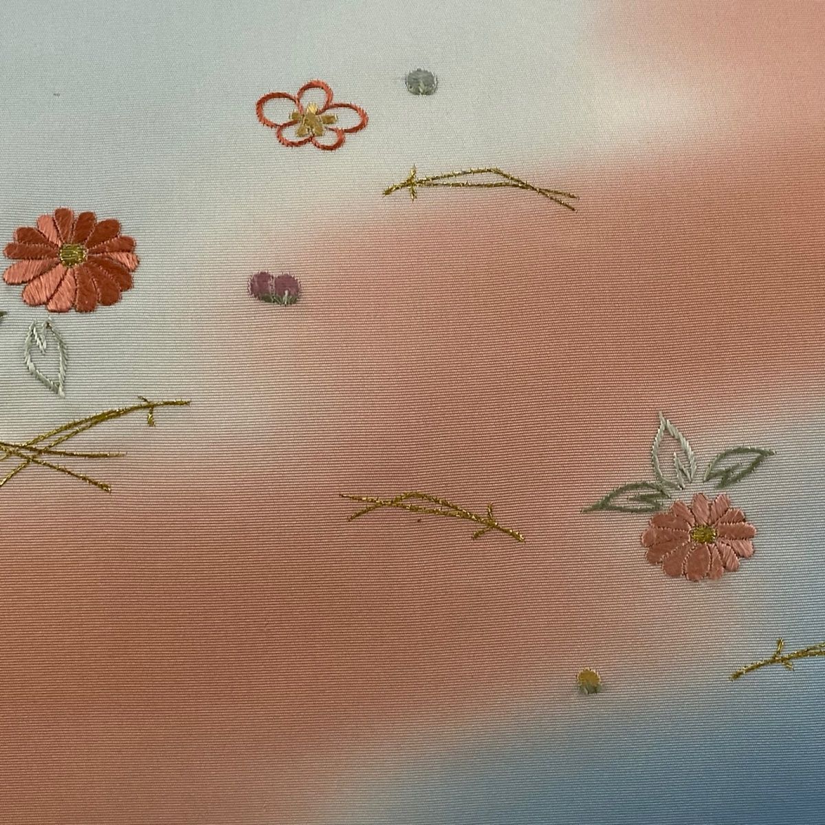 名古屋帯 秀品 松葉 梅 金糸 刺繍 水色 正絹