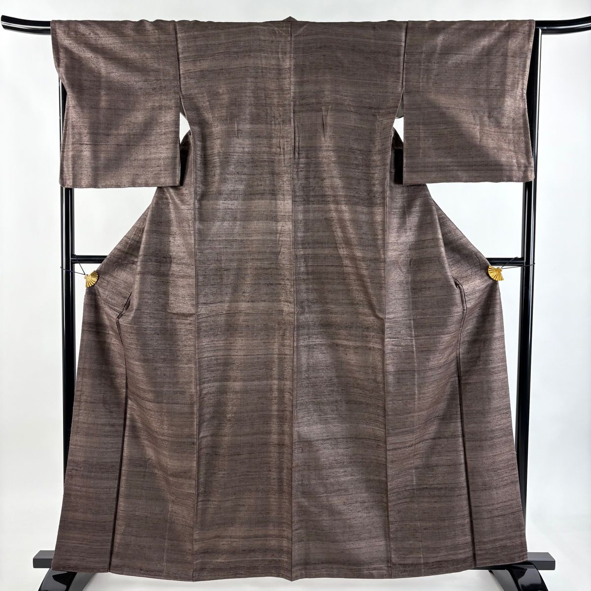 紬 身丈162 cm 裄丈66.5 M 袷 野蚕糸 縞 茶紫 正絹