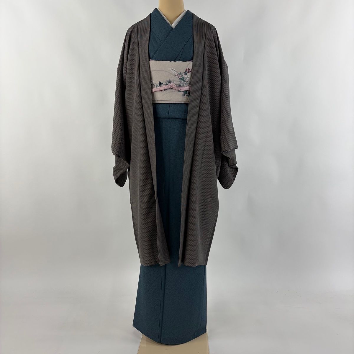 羽織 身丈106 cm 裄丈67.5 L 縞 灰色 正絹