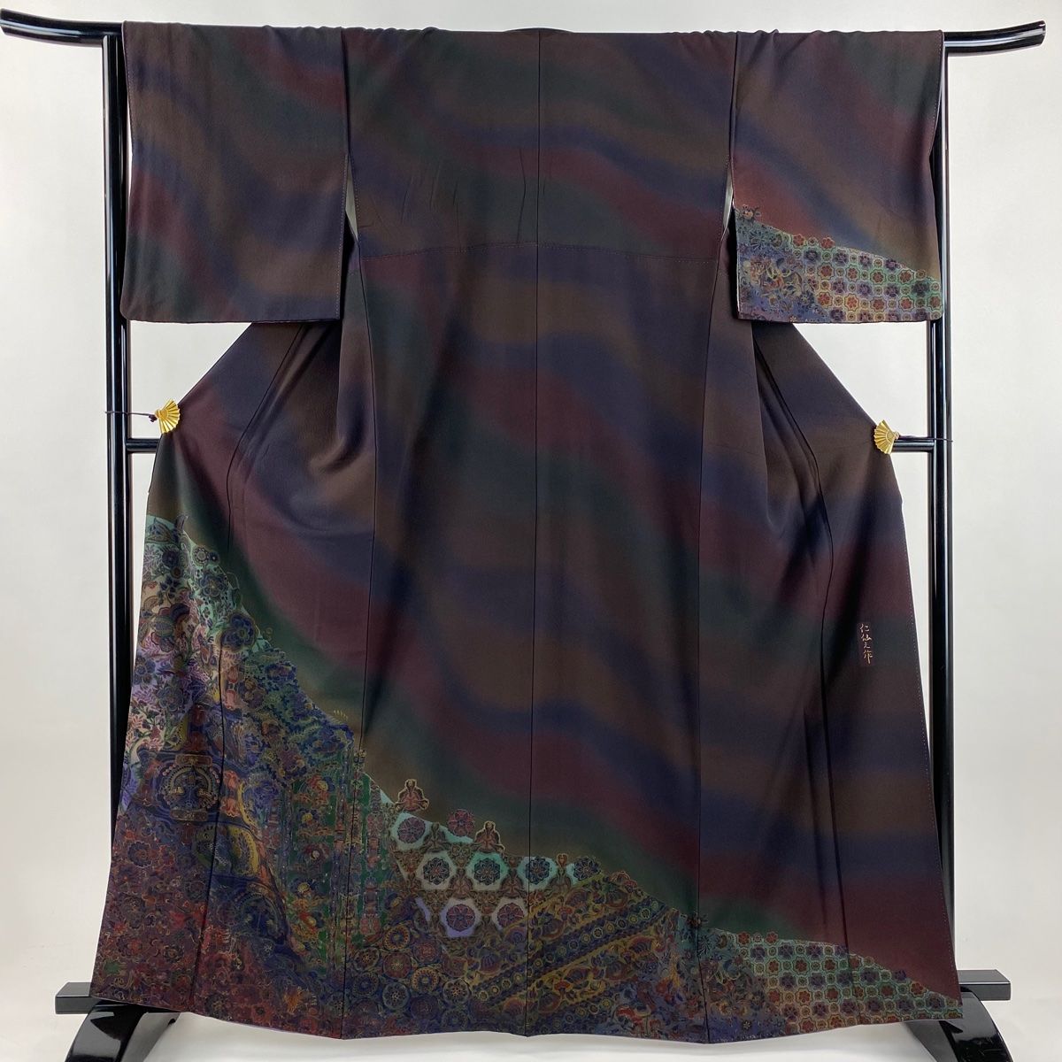 附下げ　くすみ紫　裄71㌢　肩身丈164.5㌢　袖丈52㌢　正絹 正絹振袖用襦袢 糊友禅 桜柄 オレンジピンク クイーンサイズ