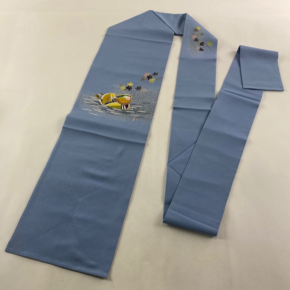 美品】 名古屋帯 逸品 人間国宝 羽田登喜男 落款 鴛鴦 紅葉 金銀彩