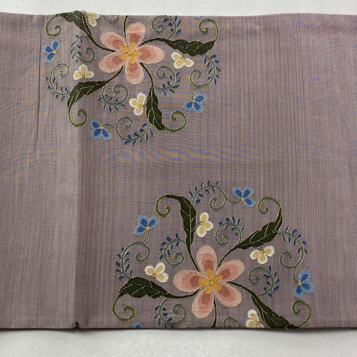  袋帯 花唐草 金糸 灰紫 お太鼓柄 正絹 袋帯 帯