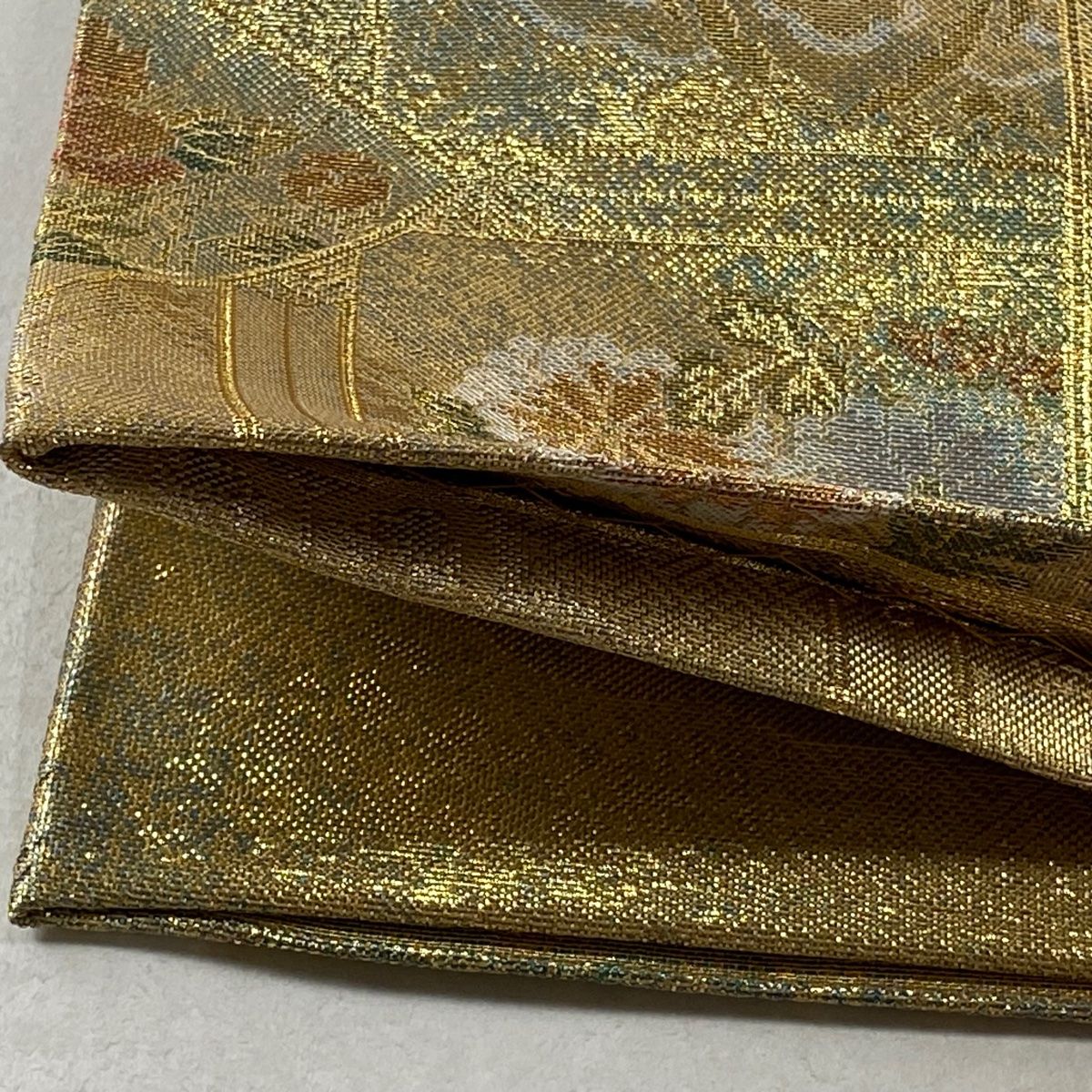  丸帯 源氏絵 御所車 箔 金色 お太鼓柄 正絹 丸帯 帯