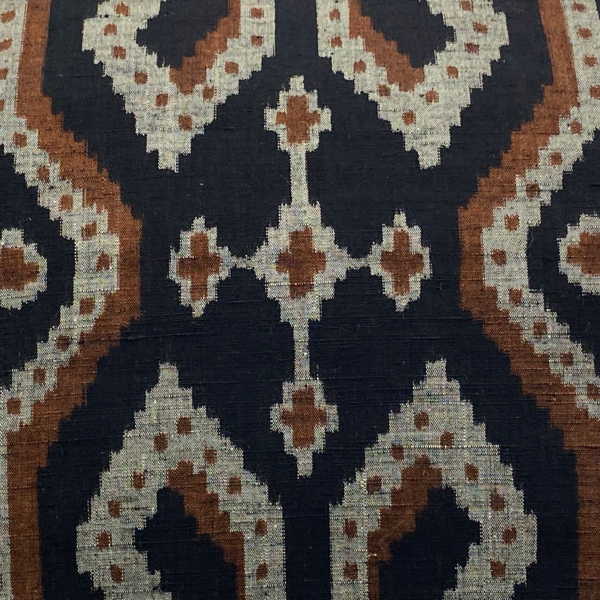 名古屋帯 証紙 結城紬地 はたおり娘 幾何学 黒 正絹