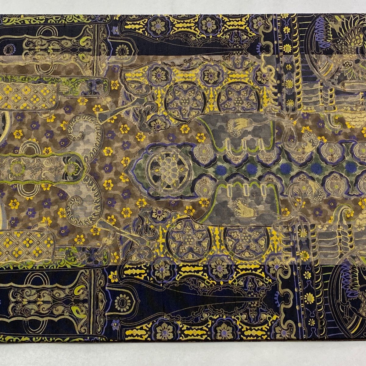 前田仁仙　袋帯　牛首紬　全通 美品】 袋帯 逸品 前田仁仙 落款 証紙 牛首紬地 花 幾何学 金彩 濃紫