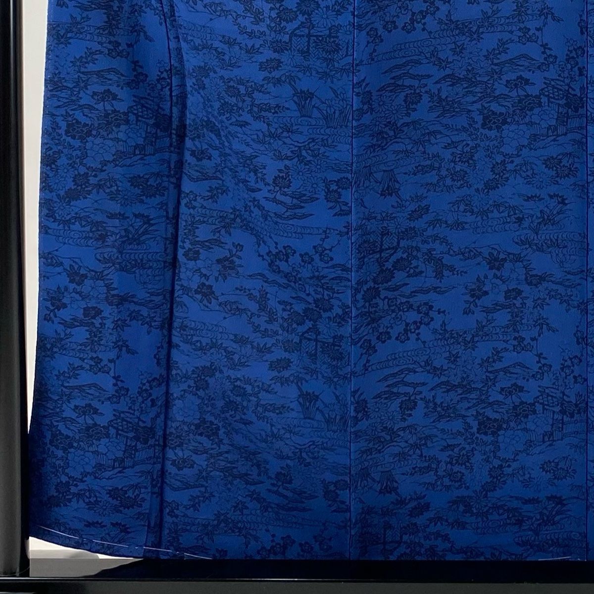 小紋 身丈157 cm 裄丈61 S 袷 阿波藍型染 落款 草花 観世水 縮緬 藍色 正絹