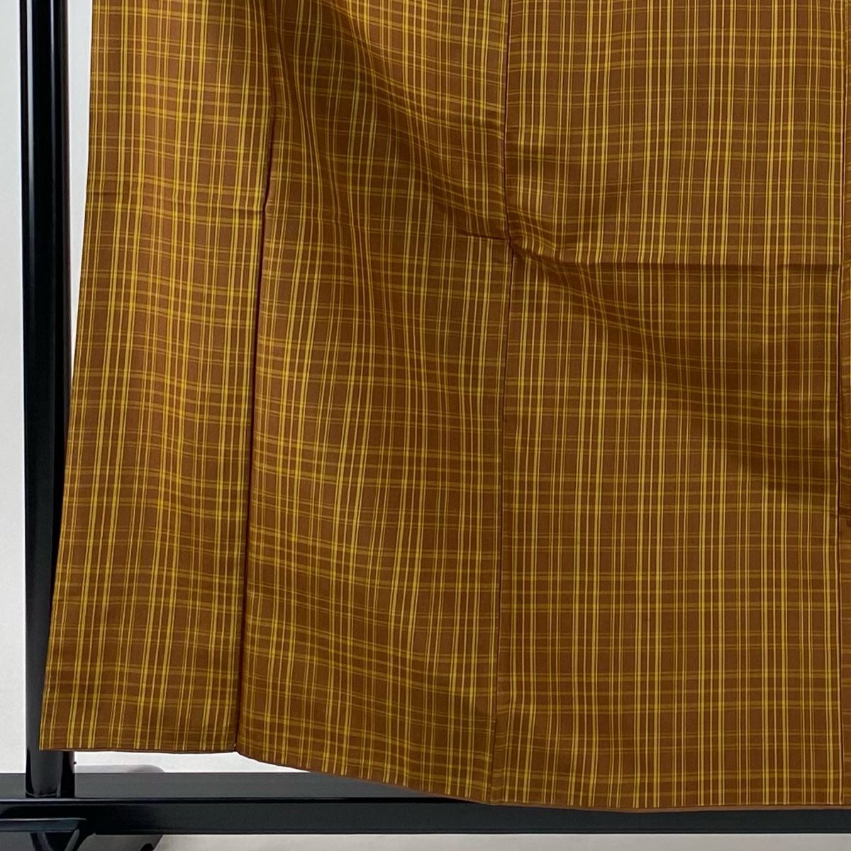 紬 身丈159 cm 裄丈62 S 袷 出羽八丈 証紙 格子柄 茶色 正絹