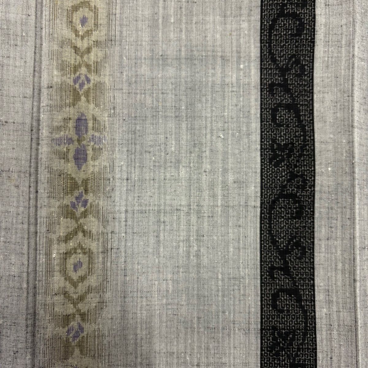  紬 身丈161 cm 裄丈65 5 M 袷 縦縞 花唐草 灰色 正絹 紬 着物