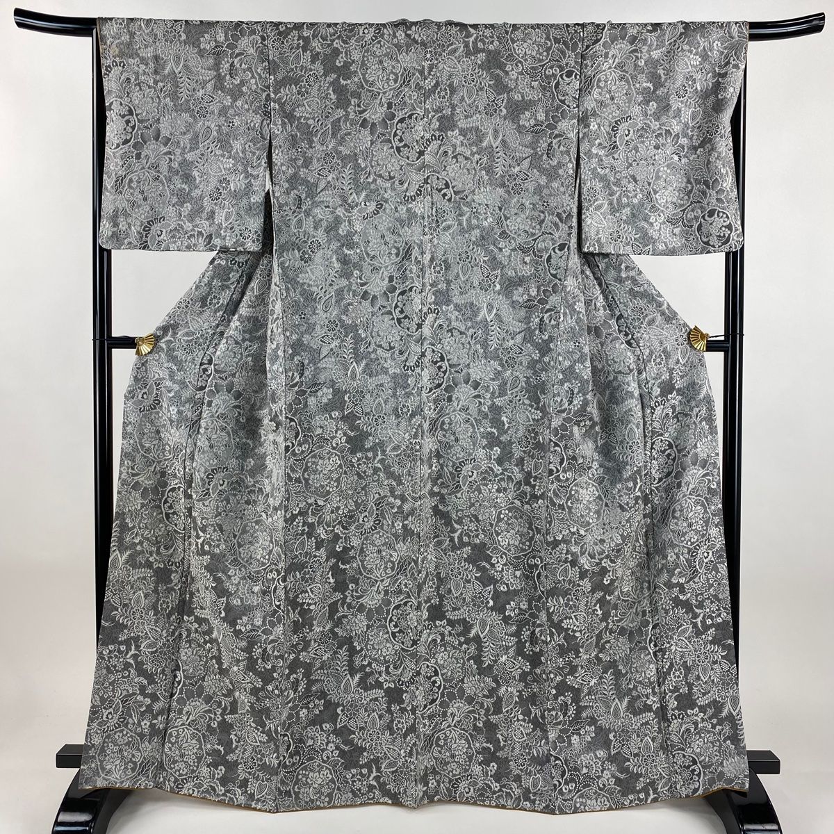 小紋 身丈164 cm 裄丈67 M 袷 草花 華文 紋意匠 灰色 正絹