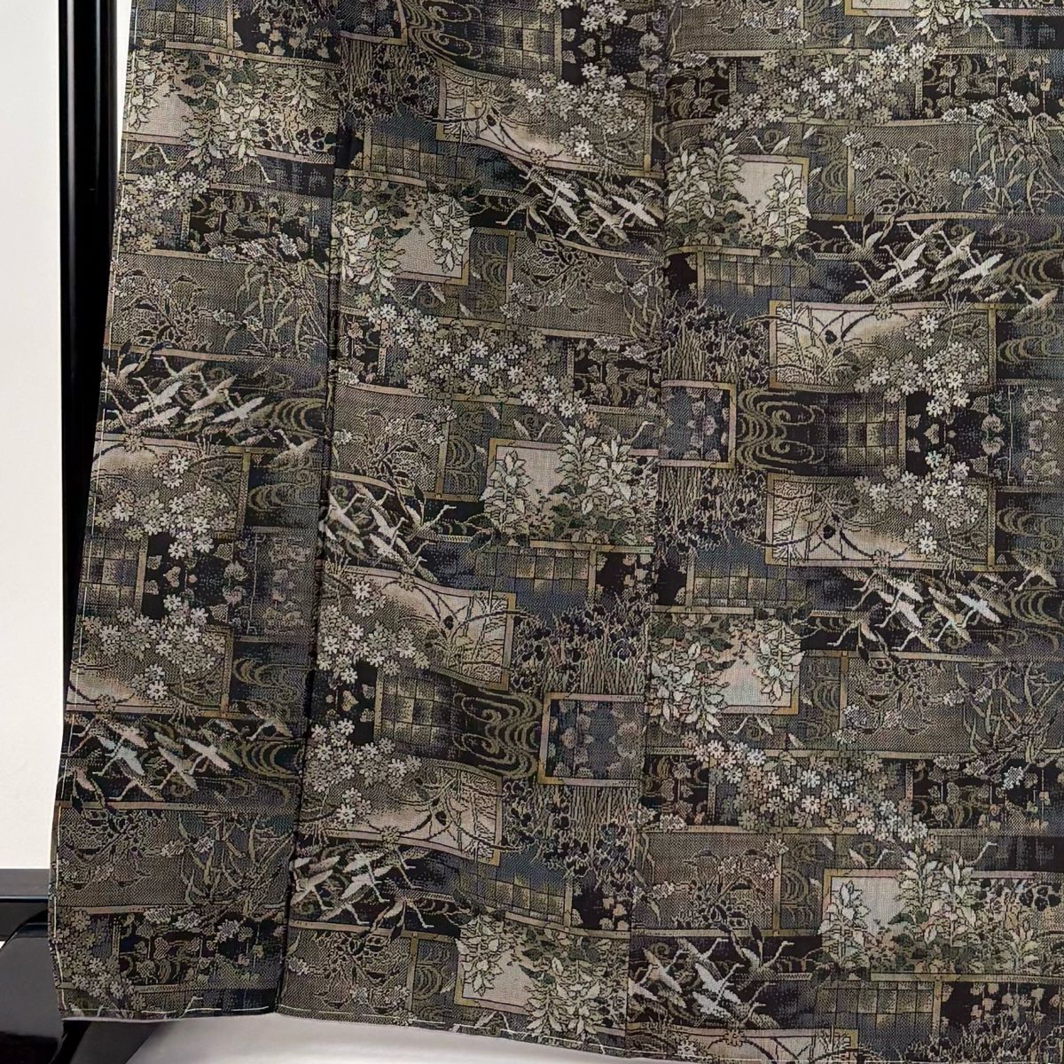 大島紬 身丈169 cm 裄丈69 L 袷 証紙 鶴 草花 灰茶 正絹