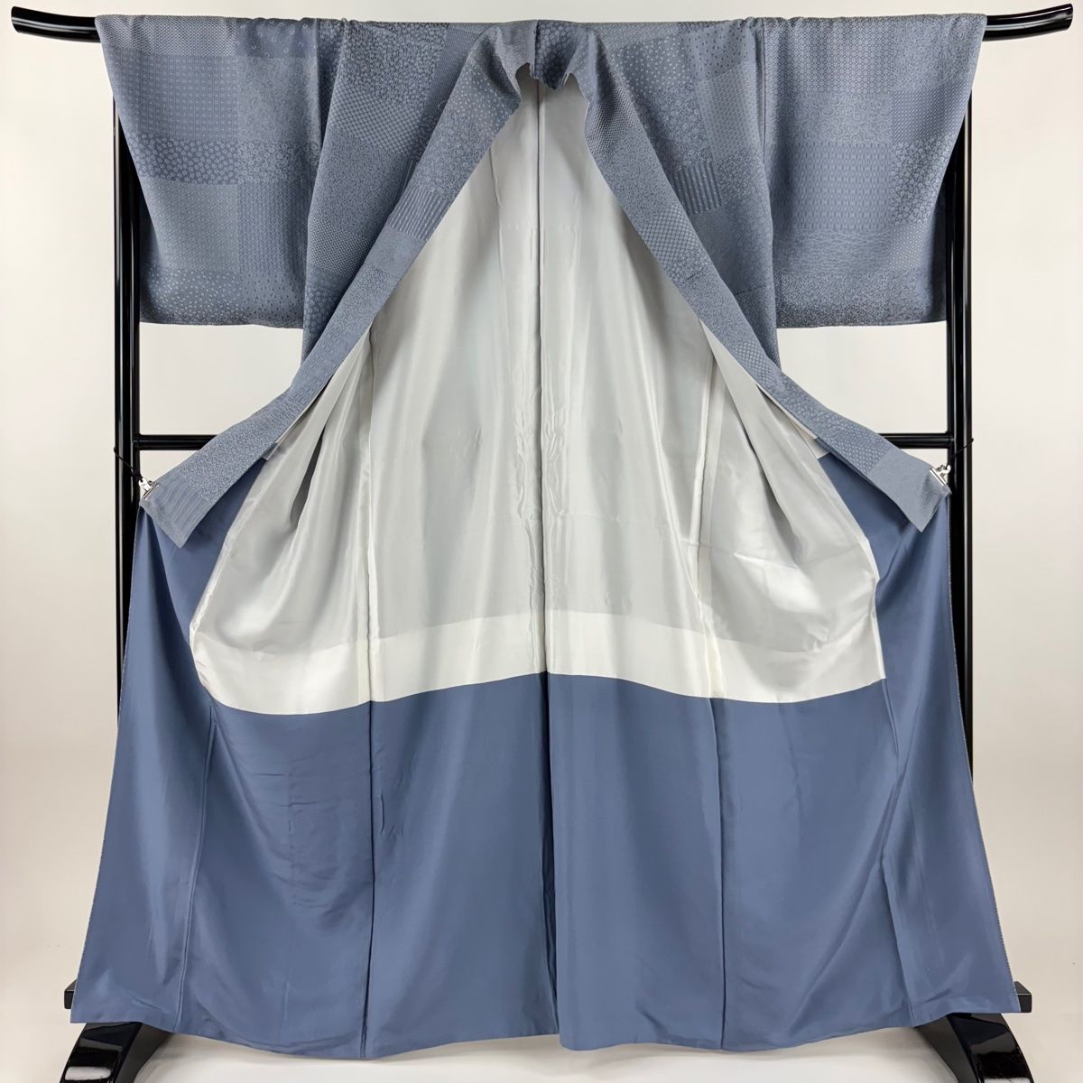  小紋 身丈167 cm 裄丈69 L 袷 寄せ柄 小花 青灰色 正絹 小紋 着物