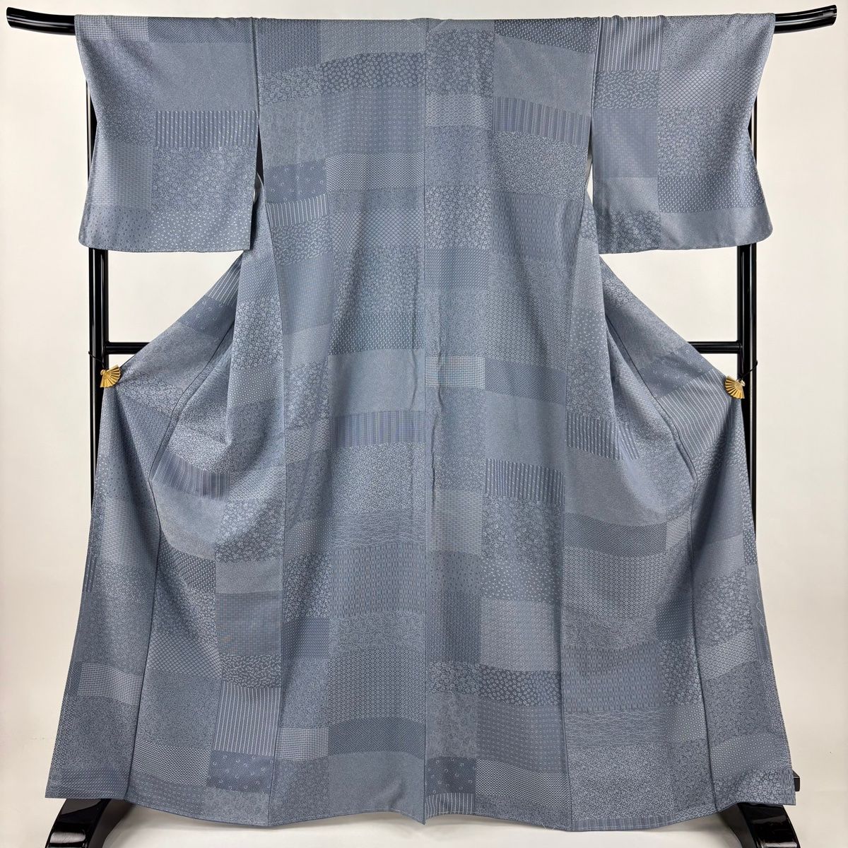 小紋 身丈167 cm 裄丈69 L 袷 寄せ柄 小花 青灰色 正絹