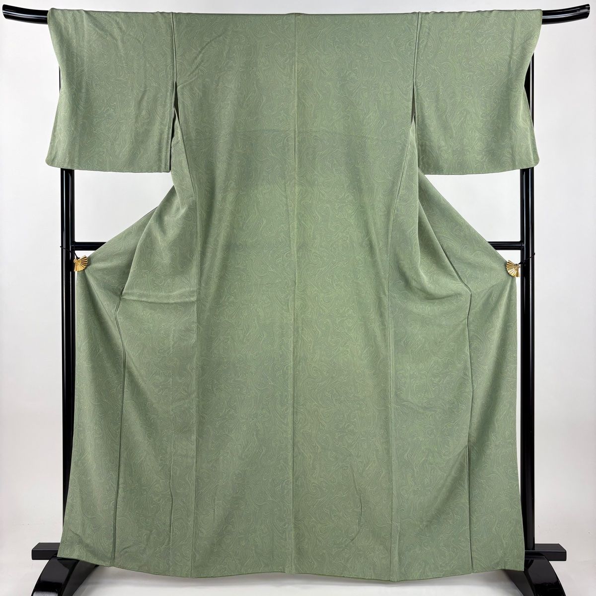 小紋 身丈165 cm 裄丈68 L 袷 墨流し 薄緑 正絹