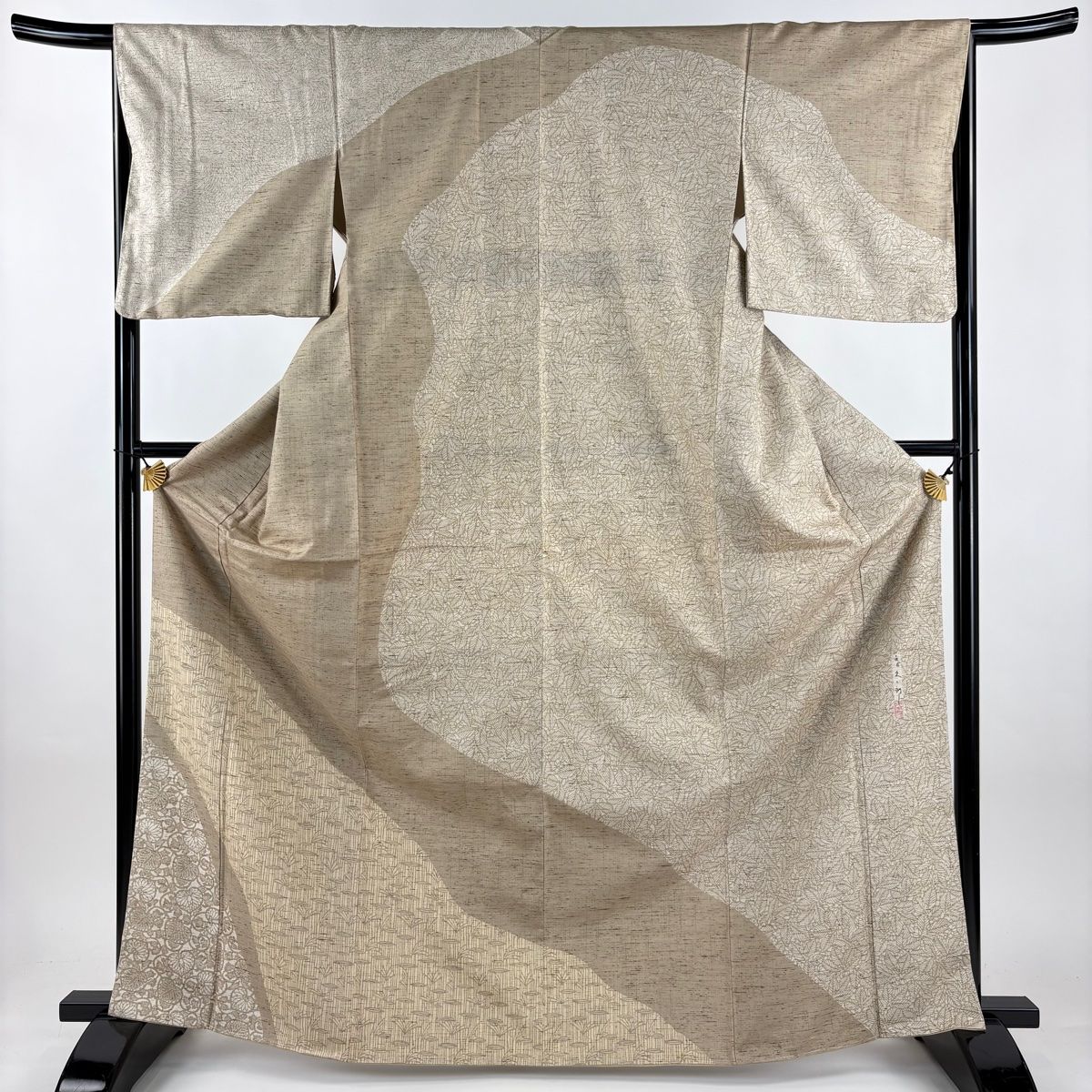 訪問着 身丈167cm 裄丈66cm M 袷 川村久太郎 紬地 落款 葉 葵 薄茶色