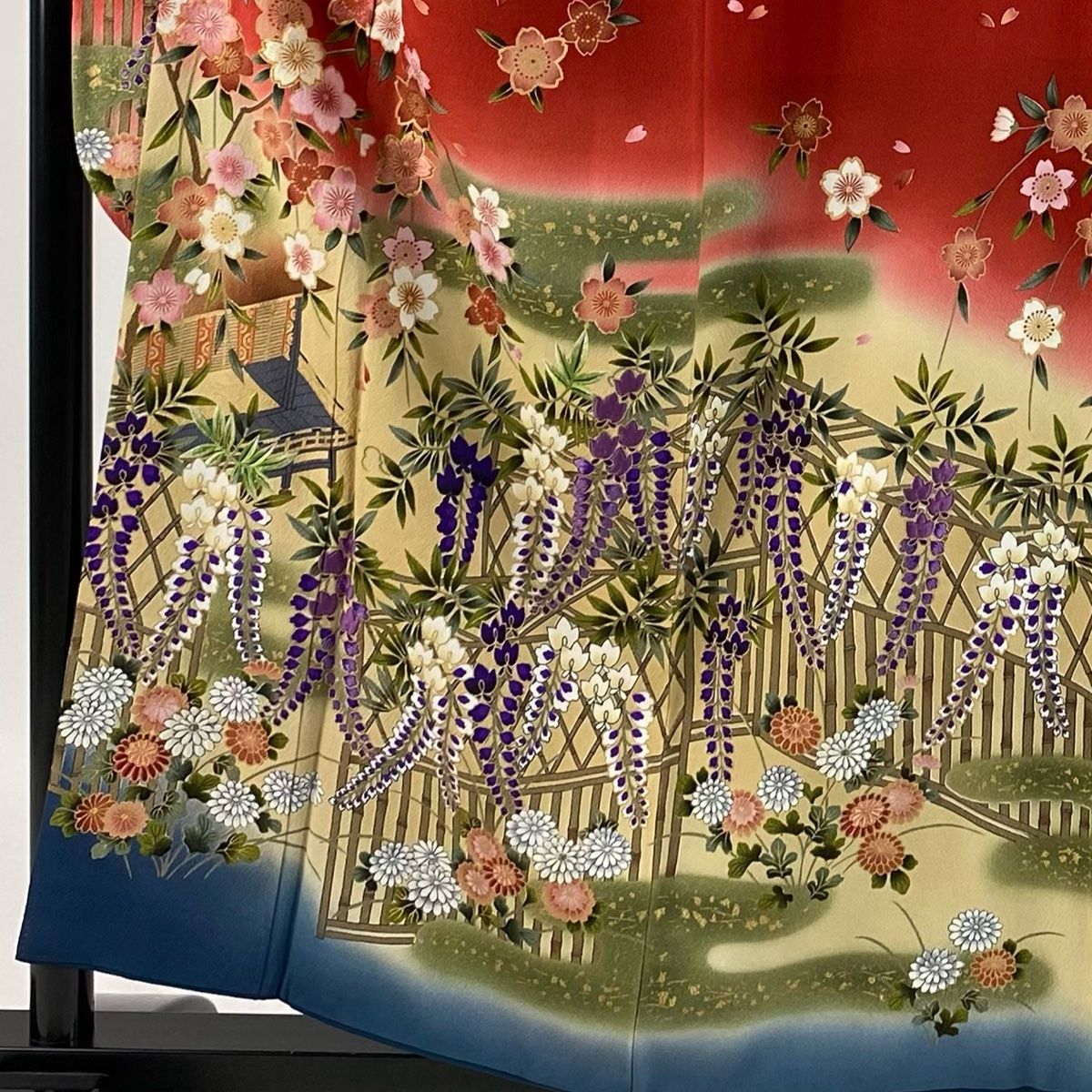 振袖 身丈158cm 裄丈64.5cm M 袷 花井幸子 やまと 落款 桜 藤 刺繍