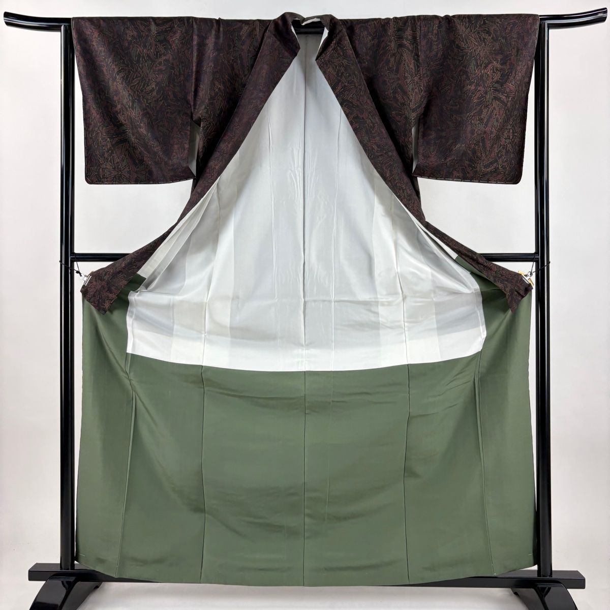  大島紬 身丈167 cm 裄丈64 5 M 袷 都喜ヱ門 ますいわ屋 証紙 葉 幾何学模様 茶紫 正絹 紬 着物