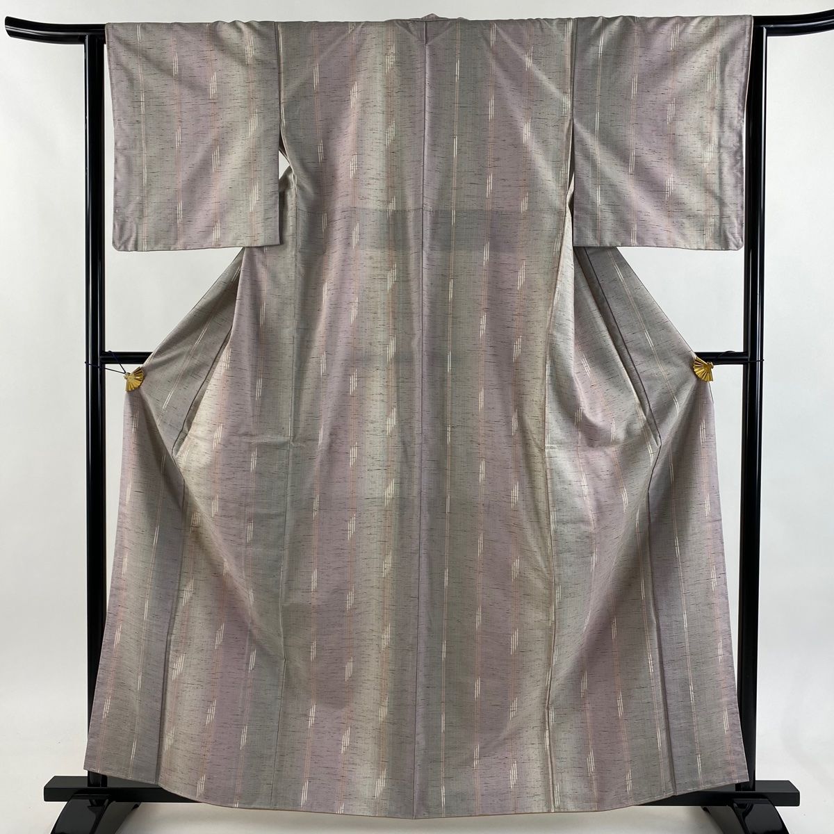 紬 身丈161.5 cm 裄丈64 M 袷 縞 幾何学模様 薄紫 正絹