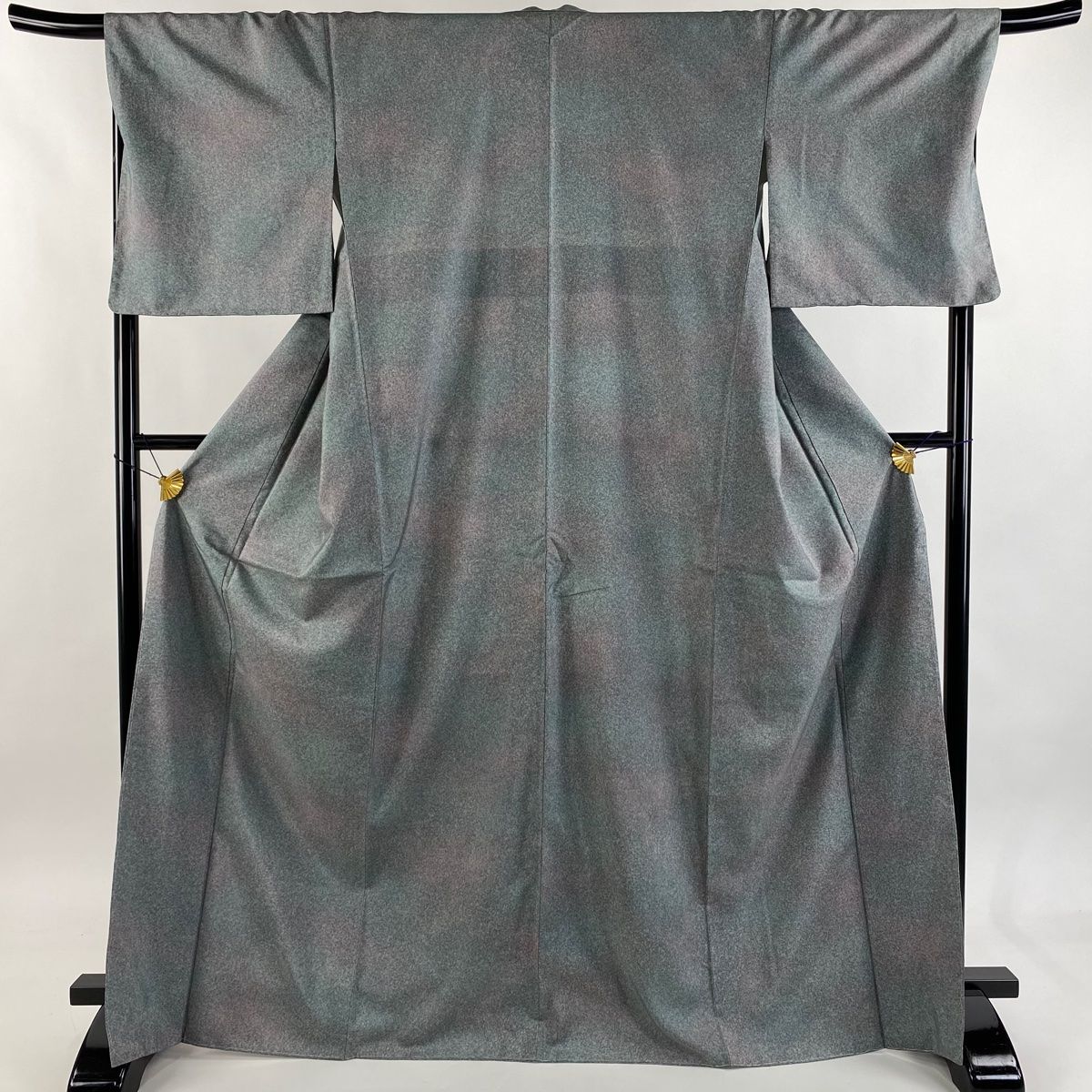 小紋 身丈169 cm 裄丈68 5 L 袷 大島紬地 証紙 幾何学 ぼかし柄 灰緑 正絹