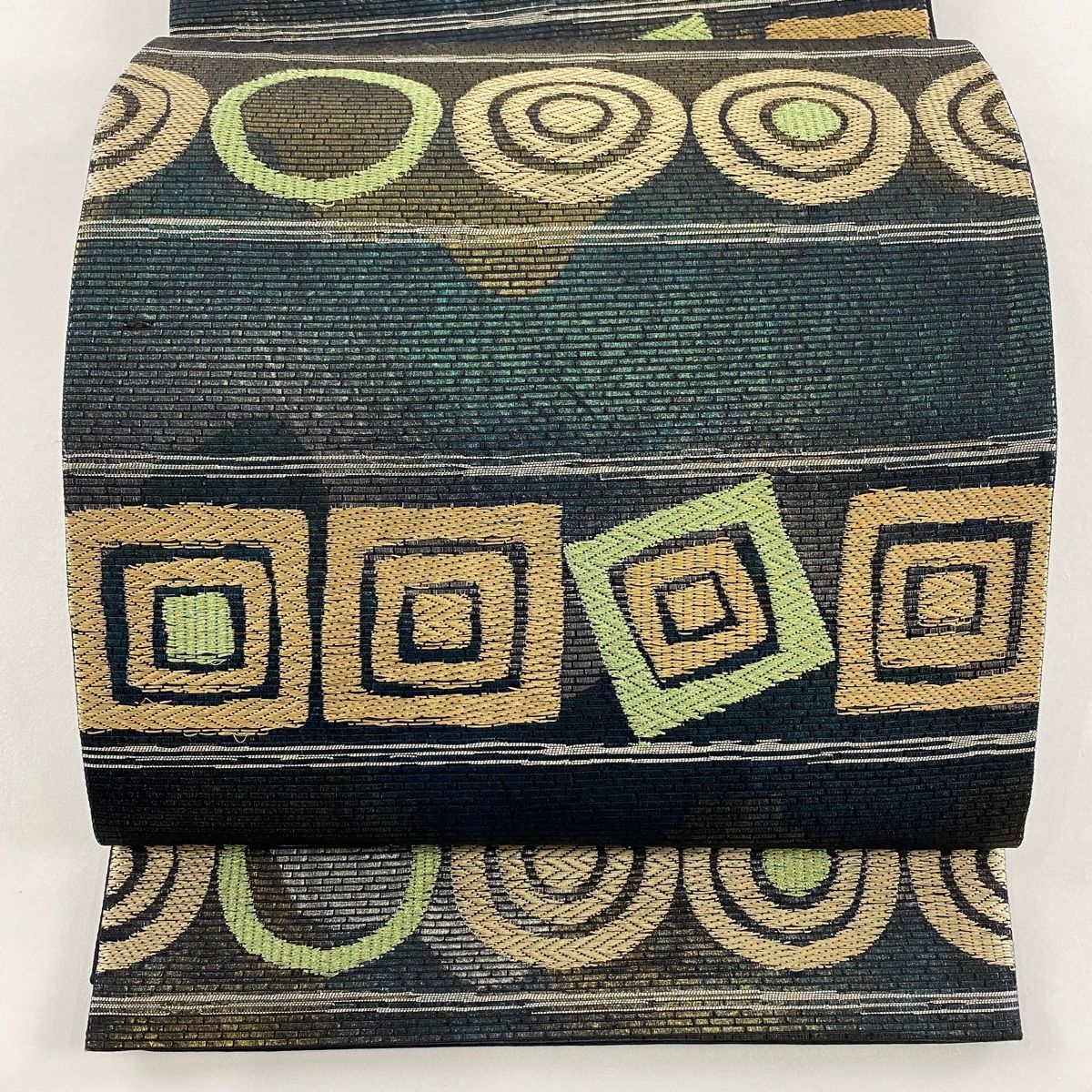 袋帯 丸 四角 金銀糸 金銀彩 焦茶色 六通 正絹