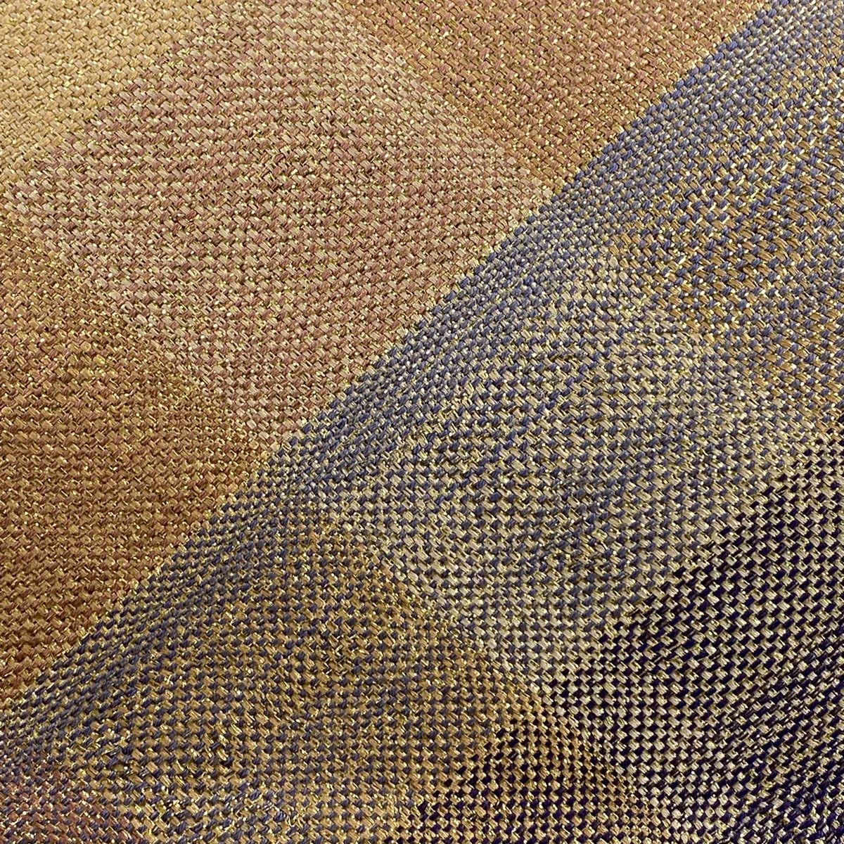 袋帯 斜め格子 金糸 箔 薄オレンジ 全通 正絹