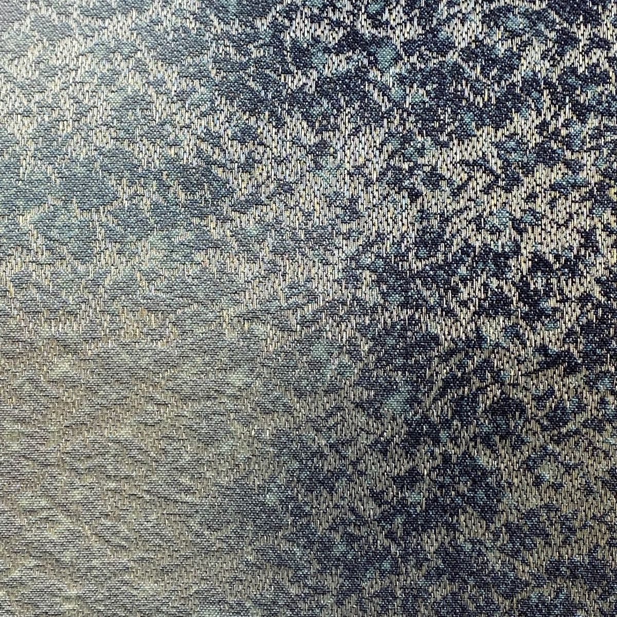 袋帯 吉乃一廉 落款 幾何学模様 金銀糸 青灰色 全通 正絹