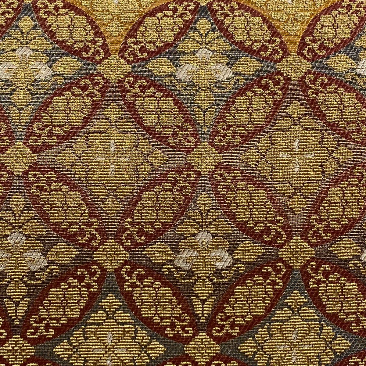 袋帯 七宝繋ぎ 草花 金糸 金色 六通 正絹