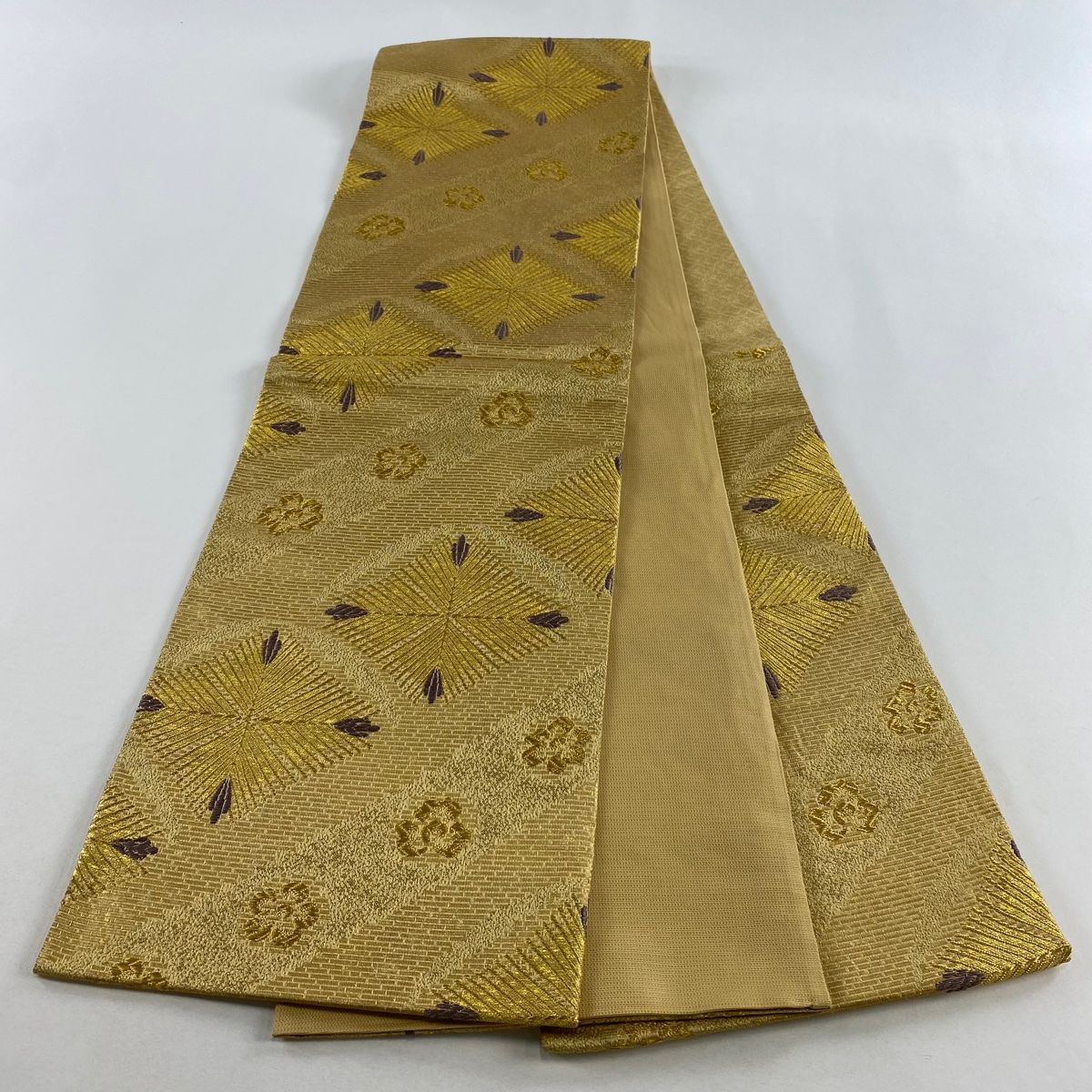  袋帯 若松菱 花 金糸 箔 金色 六通 正絹 袋帯 帯
