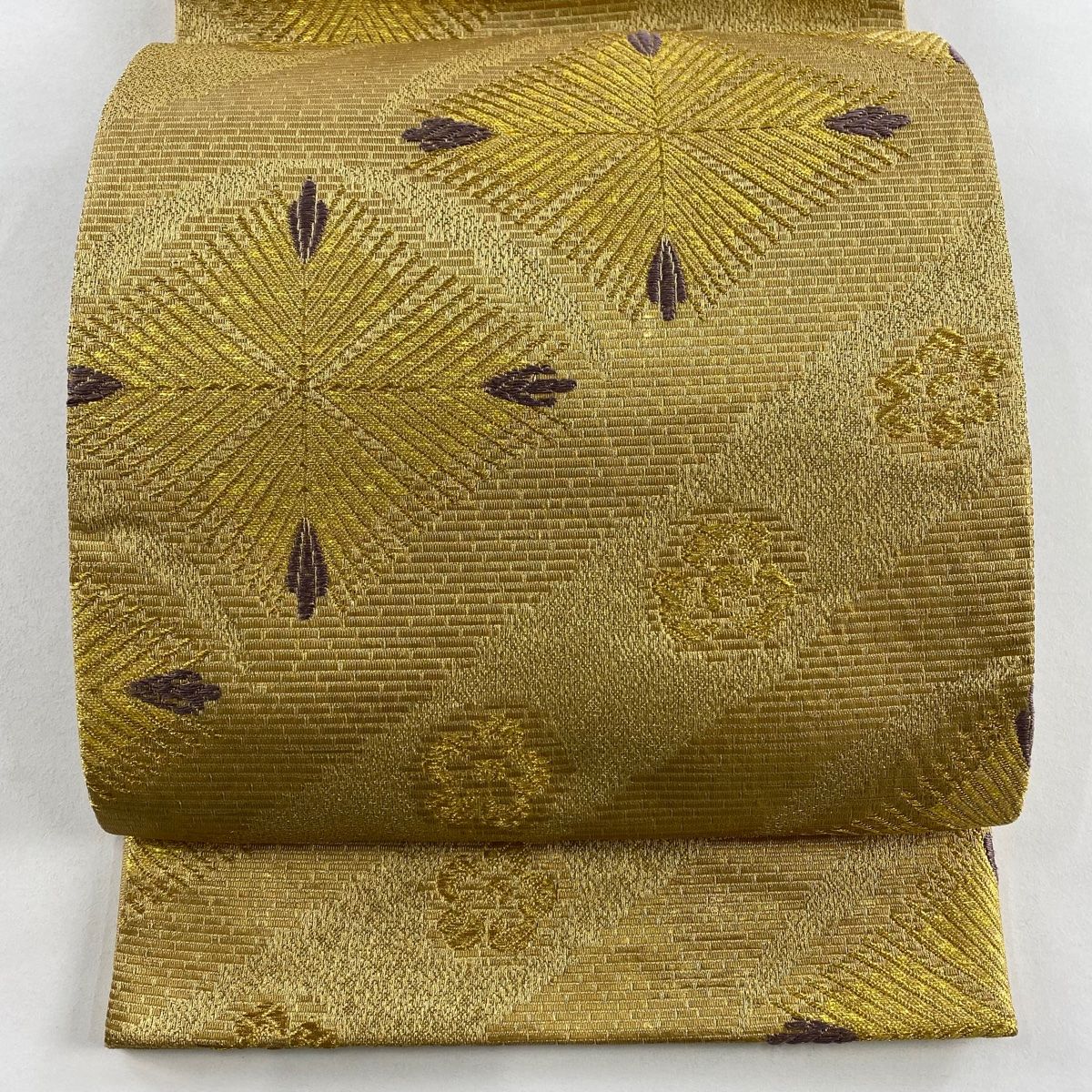 袋帯 若松菱 花 金糸 箔 金色 六通 正絹
