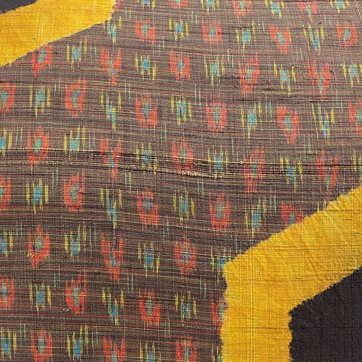 開き名古屋帯 秀品 幾何学 焦茶色 正絹