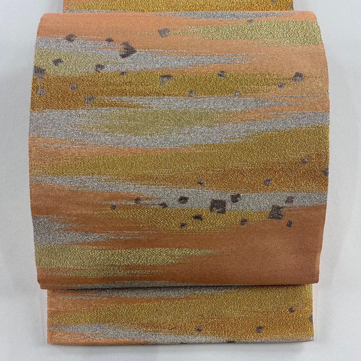 袋帯 秀品 霞 箔散らし 箔 サーモンピンク 六通 正絹