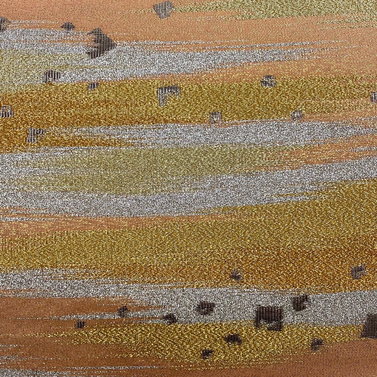 袋帯 秀品 霞 箔散らし 箔 サーモンピンク 六通 正絹