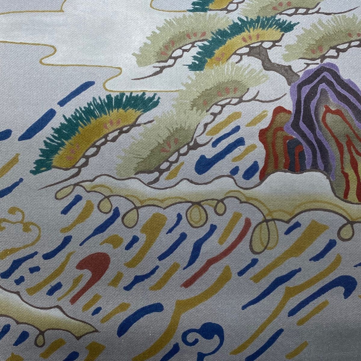 袋帯 秀品 松 波 箔 灰色 お太鼓柄 正絹