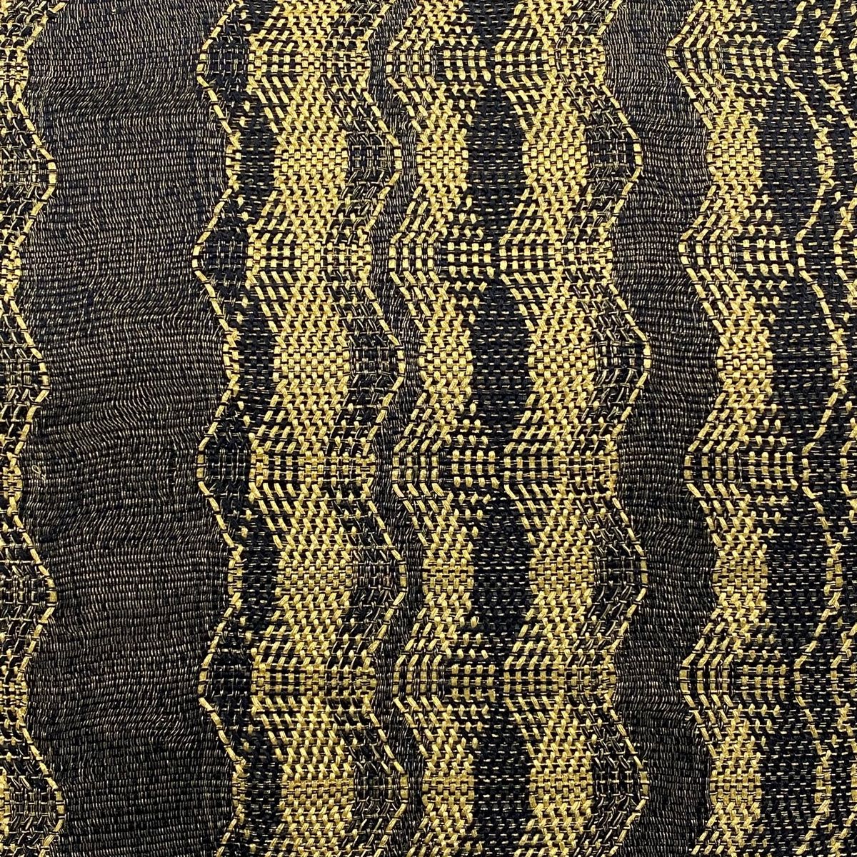 袋帯 秀品 幾何学 縞 金糸 黒 お太鼓柄 正絹