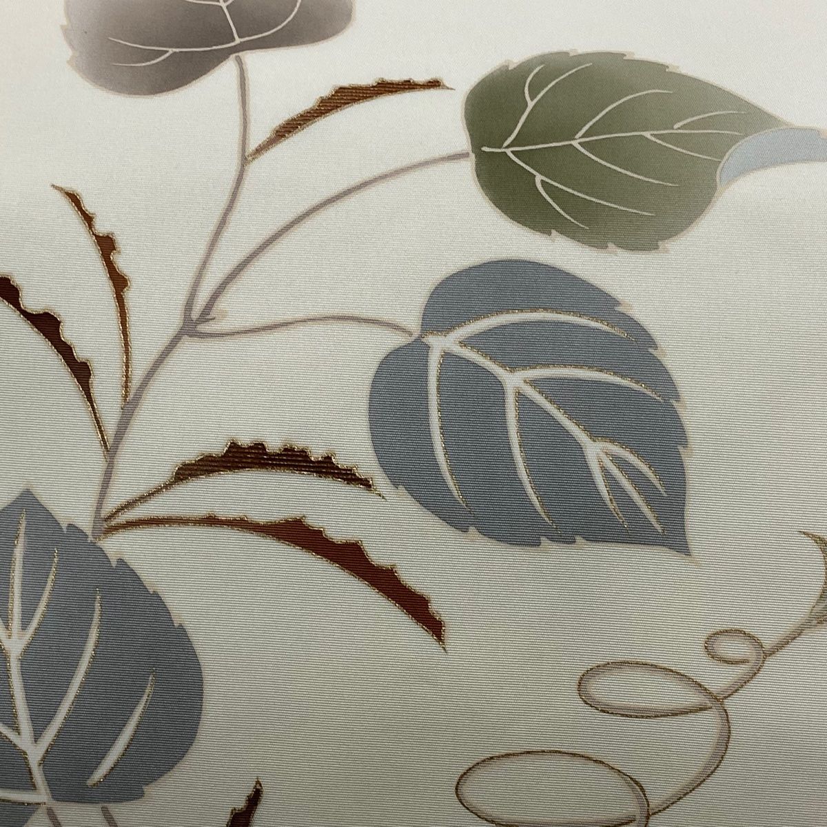 名古屋帯 秀品 葉柄 金糸 金彩 クリーム 正絹