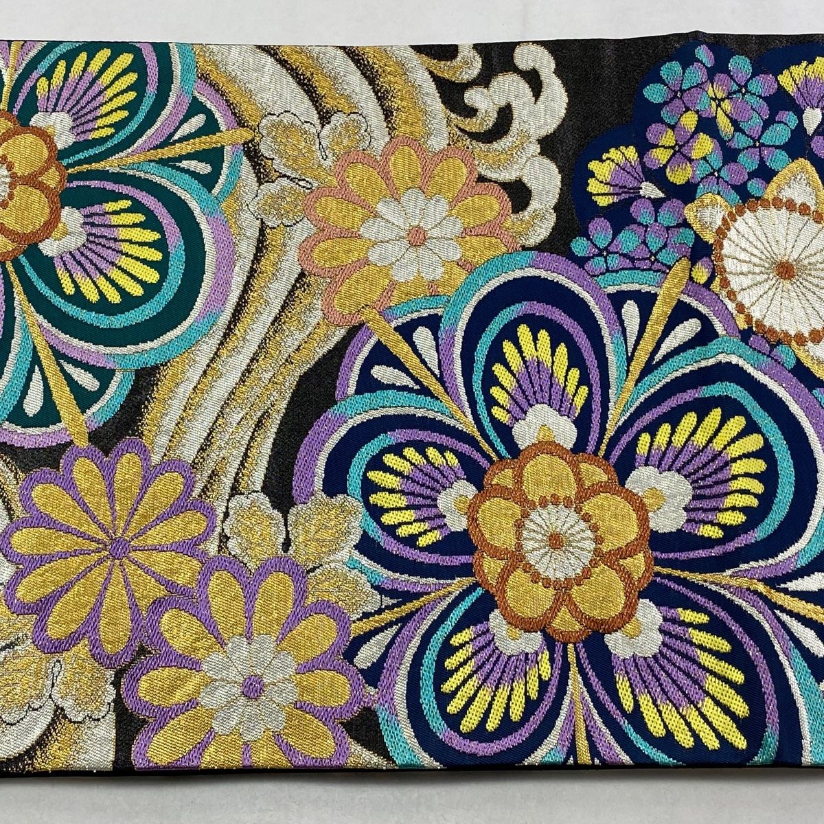  袋帯 秀品 梅 波頭 金銀糸 箔 墨色 六通 正絹 袋帯 帯